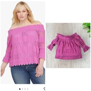 NEW Lane Bryant smocked off shoulder pink top, size 14/16